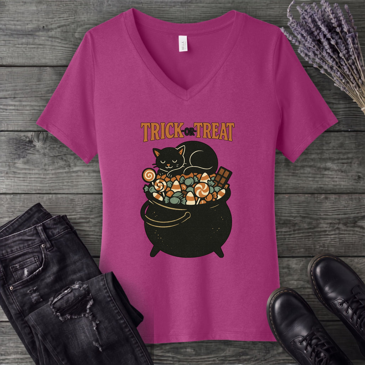 Trick Or Treat Candy Cauldron V-Neck T-Shirt