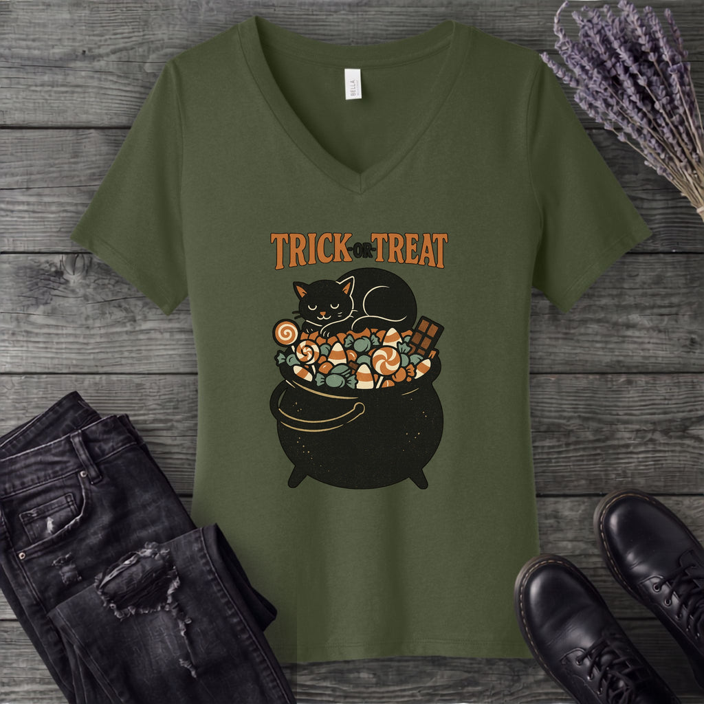 Trick Or Treat Candy Cauldron V-Neck T-Shirt