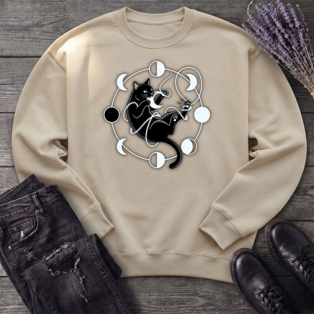 black cat pouncing on moon phases Sweatshirt