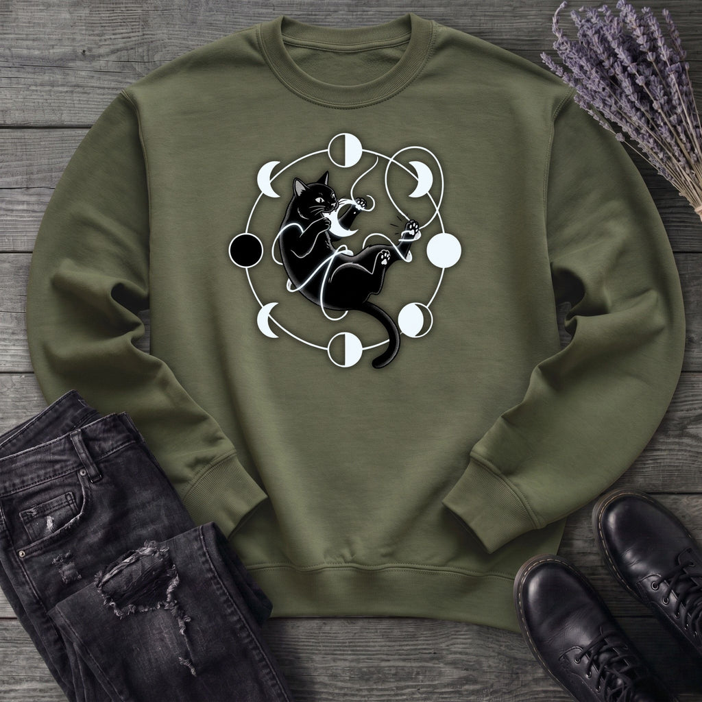black cat pouncing on moon phases Sweatshirt