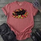 Black Cat Rolling Leaves T-Shirt