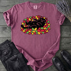 Black Cat Rolling Leaves T-Shirt