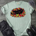 Black Cat Rolling Leaves T-Shirt