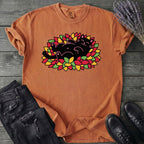 Black Cat Rolling Leaves T-Shirt