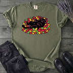 Black Cat Rolling Leaves T-Shirt