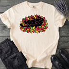 Black Cat Rolling Leaves T-Shirt