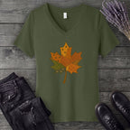 Patchwork Maple Leaf V-Neck T-Shirt