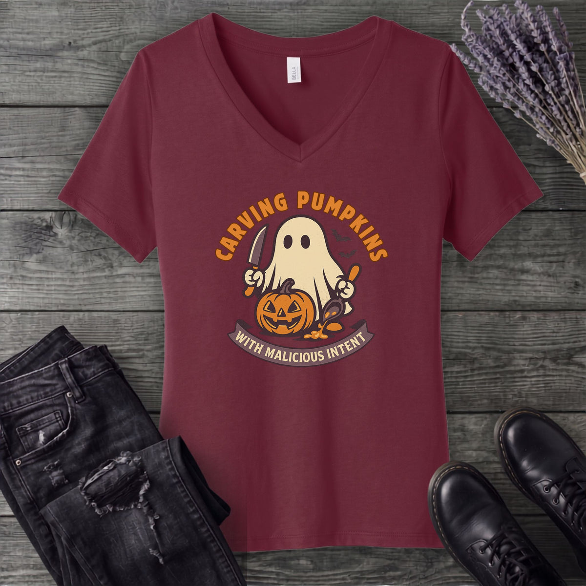Carving Pumpkins Evolved V-Neck T-Shirt