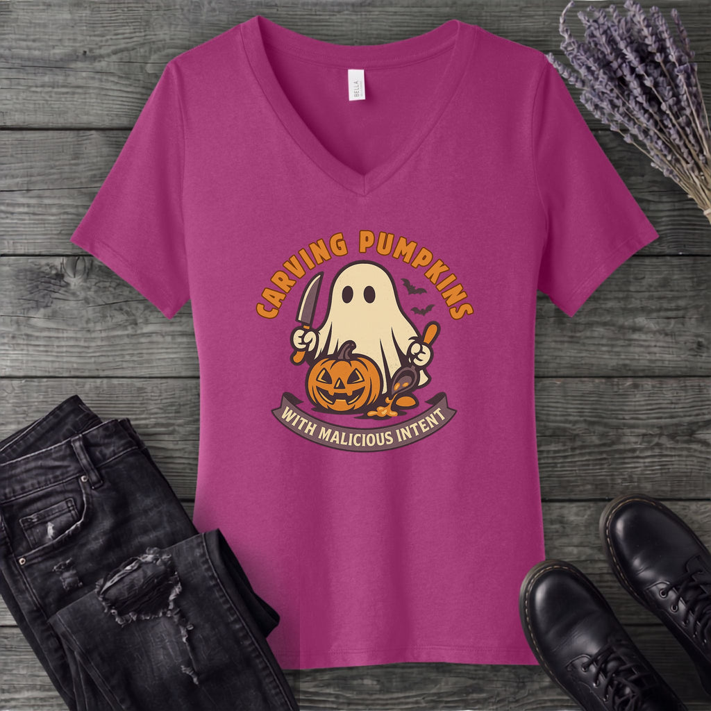 Carving Pumpkins Evolved V-Neck T-Shirt