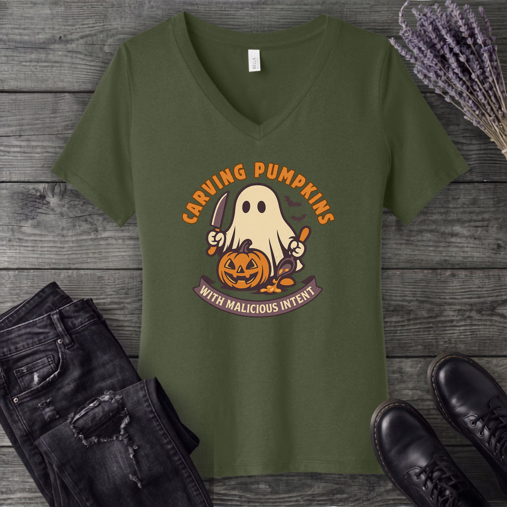 Carving Pumpkins Evolved V-Neck T-Shirt