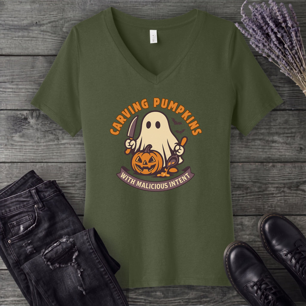 Carving Pumpkins Evolved V-Neck T-Shirt