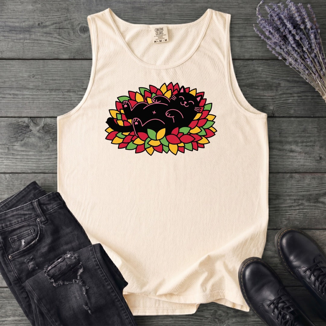 Black Cat Rolling Leaves Tank Top