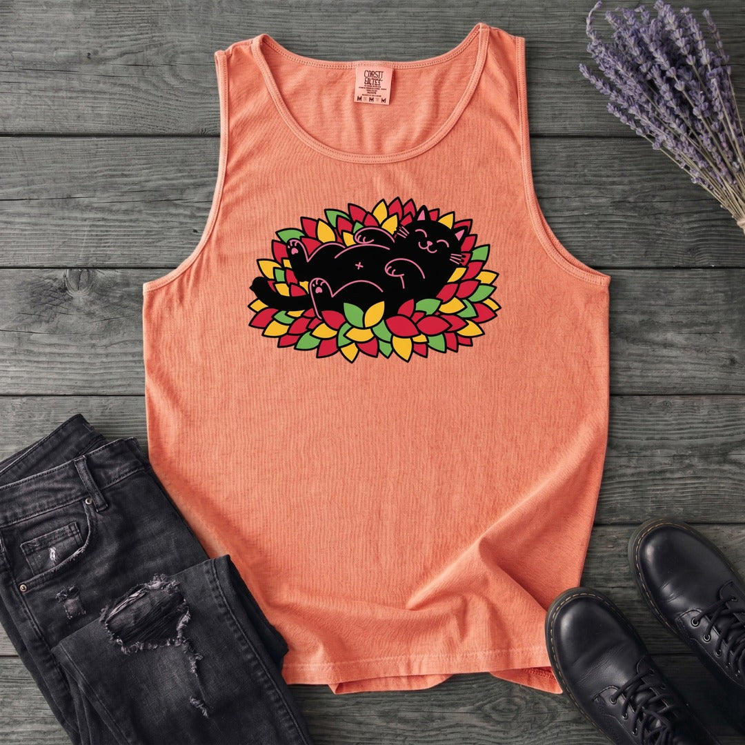 Black Cat Rolling Leaves Tank Top