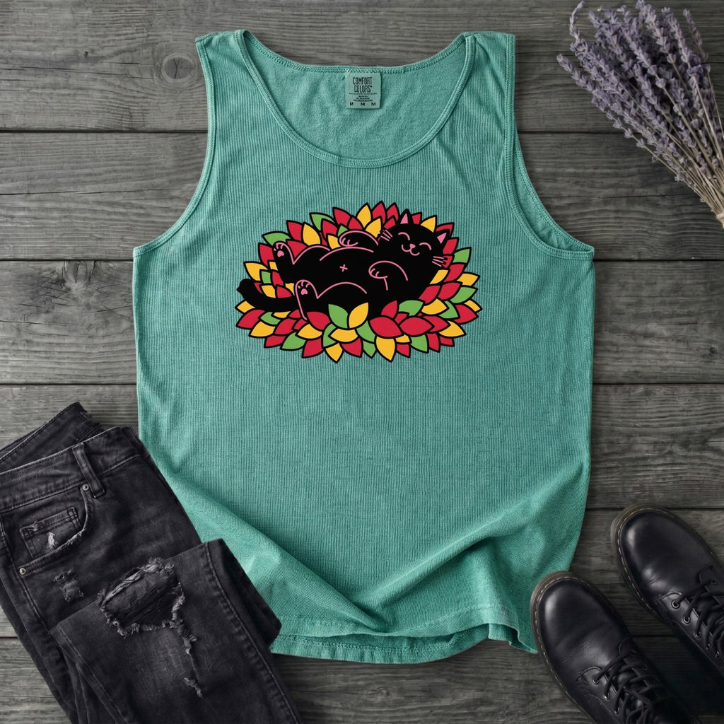 Black Cat Rolling Leaves Tank Top