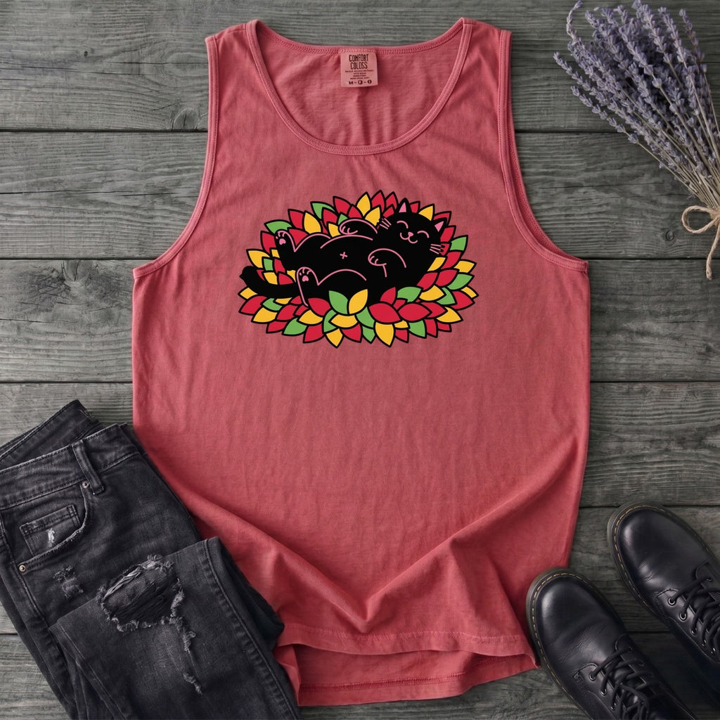 Black Cat Rolling Leaves Tank Top