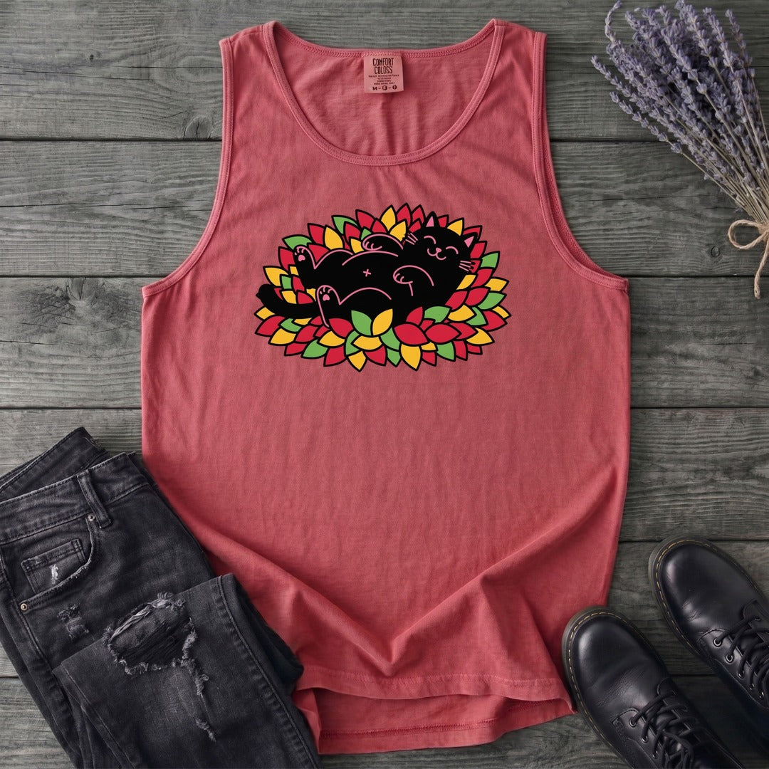 Black Cat Rolling Leaves Tank Top