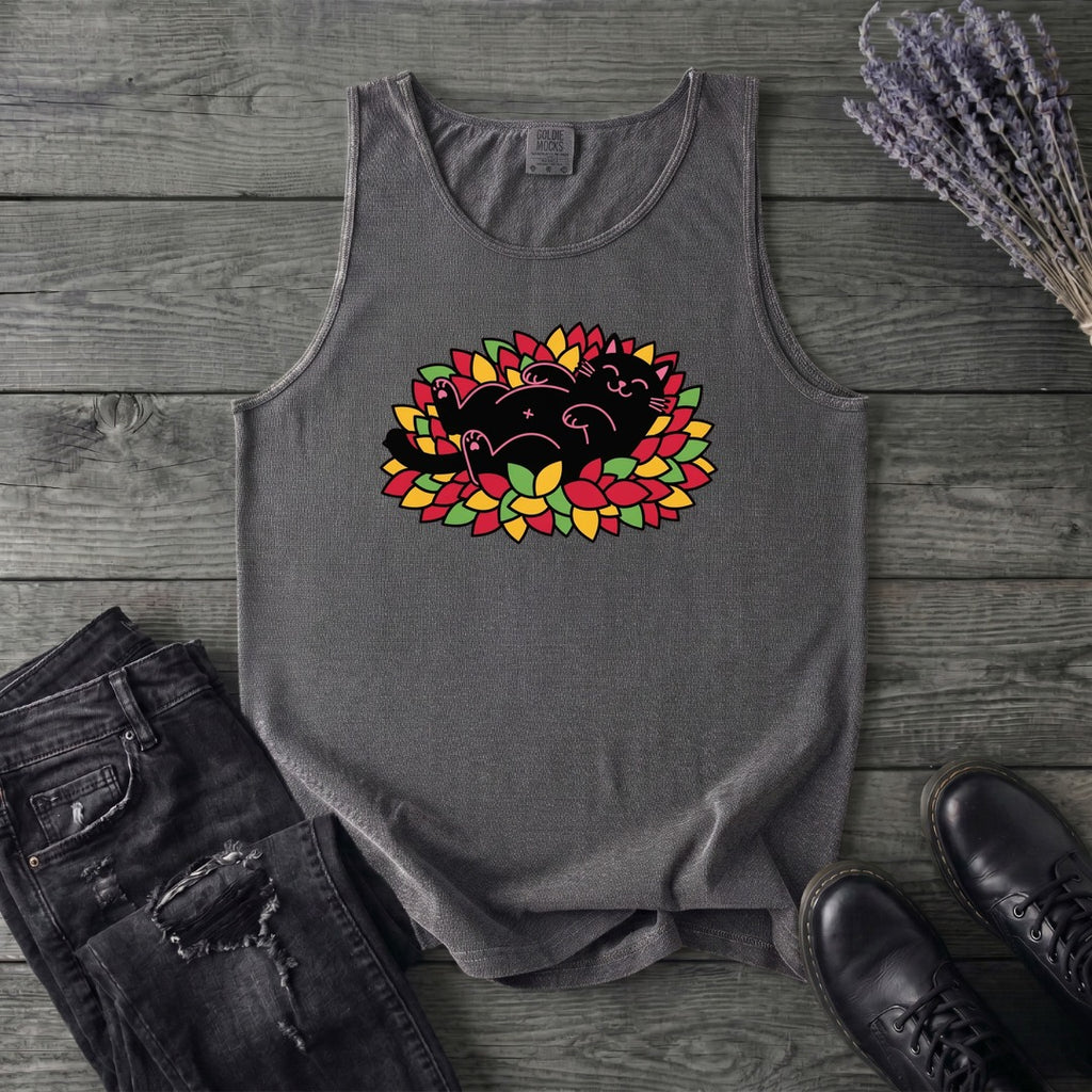 Black Cat Rolling Leaves Tank Top