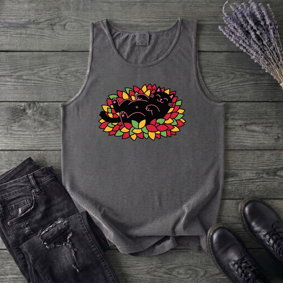 Black Cat Rolling Leaves Tank Top