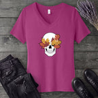 Fall Leaf Skull V-Neck T-Shirt