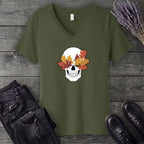 Fall Leaf Skull V-Neck T-Shirt