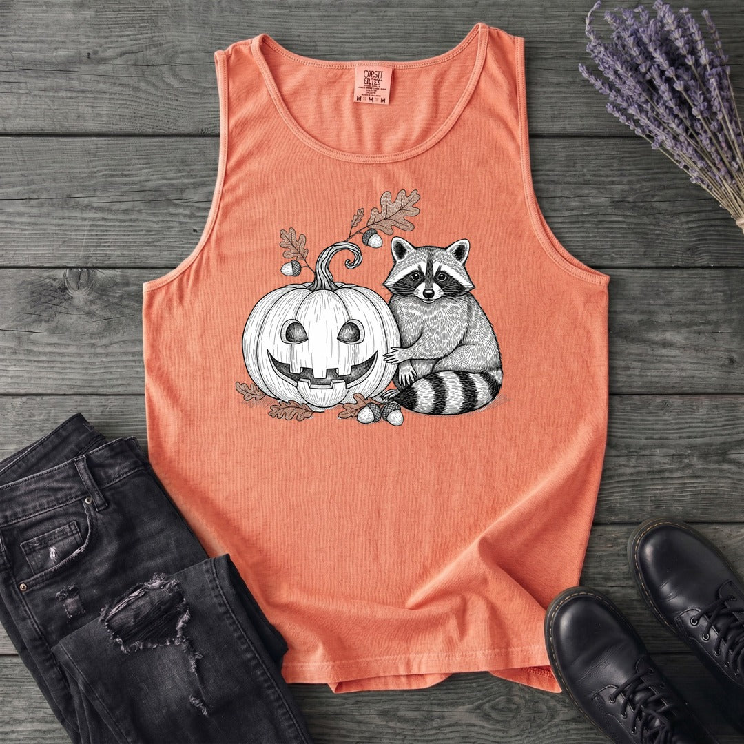 Raccoon And Pumpkin Tank Top