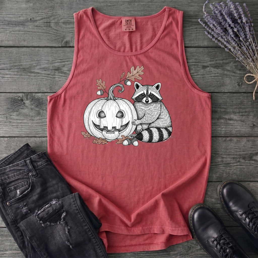 Raccoon And Pumpkin Tank Top