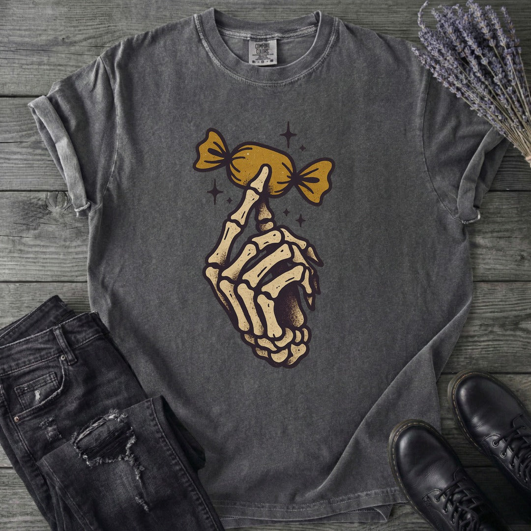 Skeleton Hand Holding Candy T-Shirt