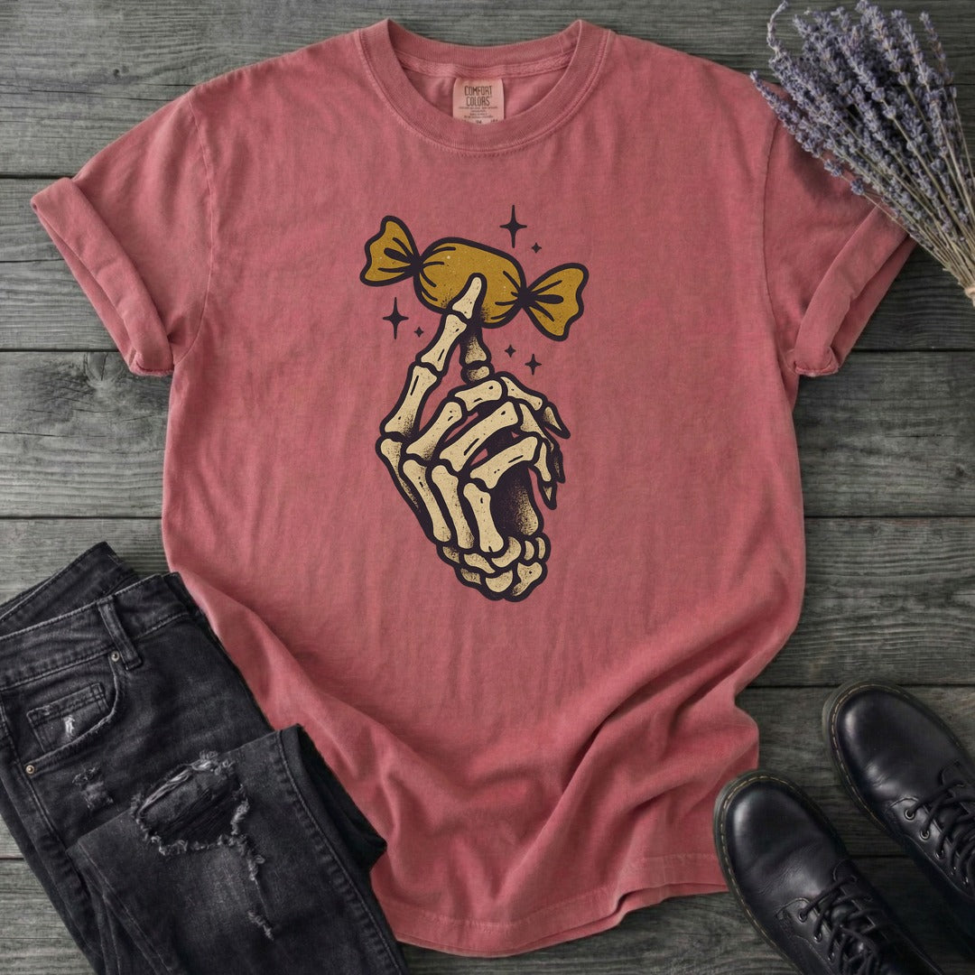 Skeleton Hand Holding Candy T-Shirt