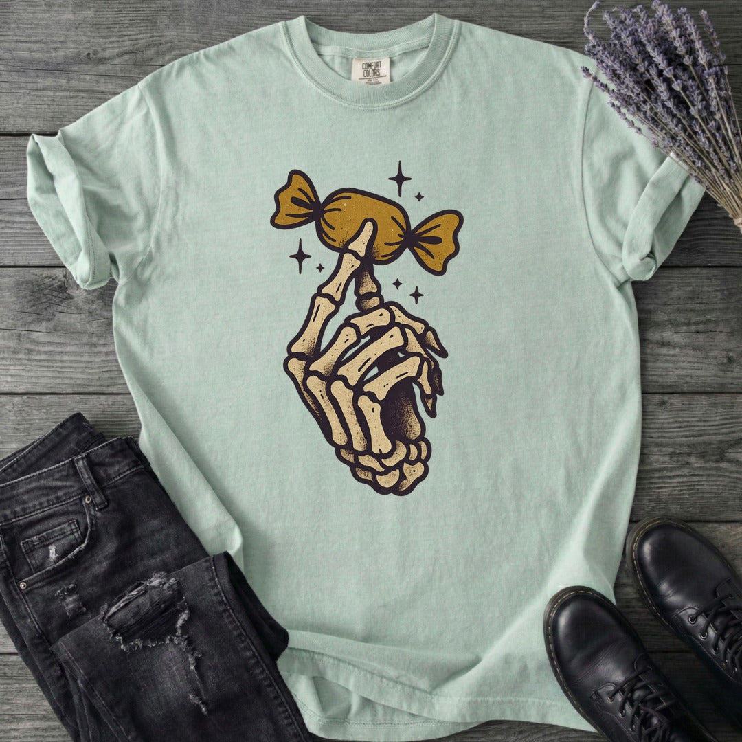 Skeleton Hand Holding Candy T-Shirt