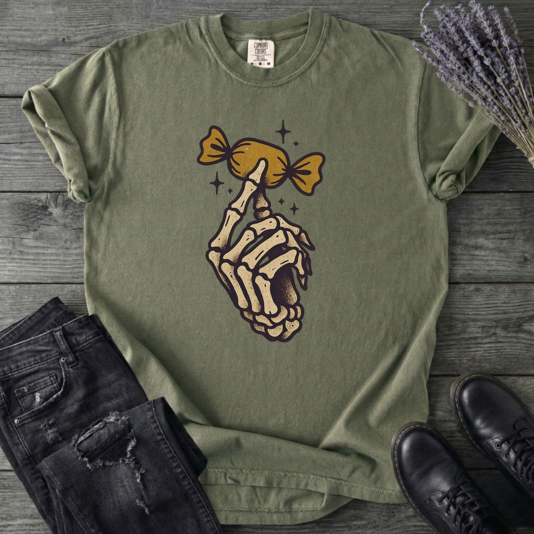 Skeleton Hand Holding Candy T-Shirt