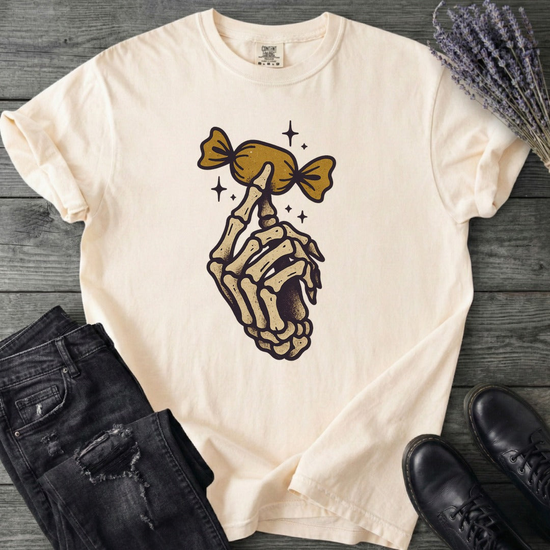 Skeleton Hand Holding Candy T-Shirt
