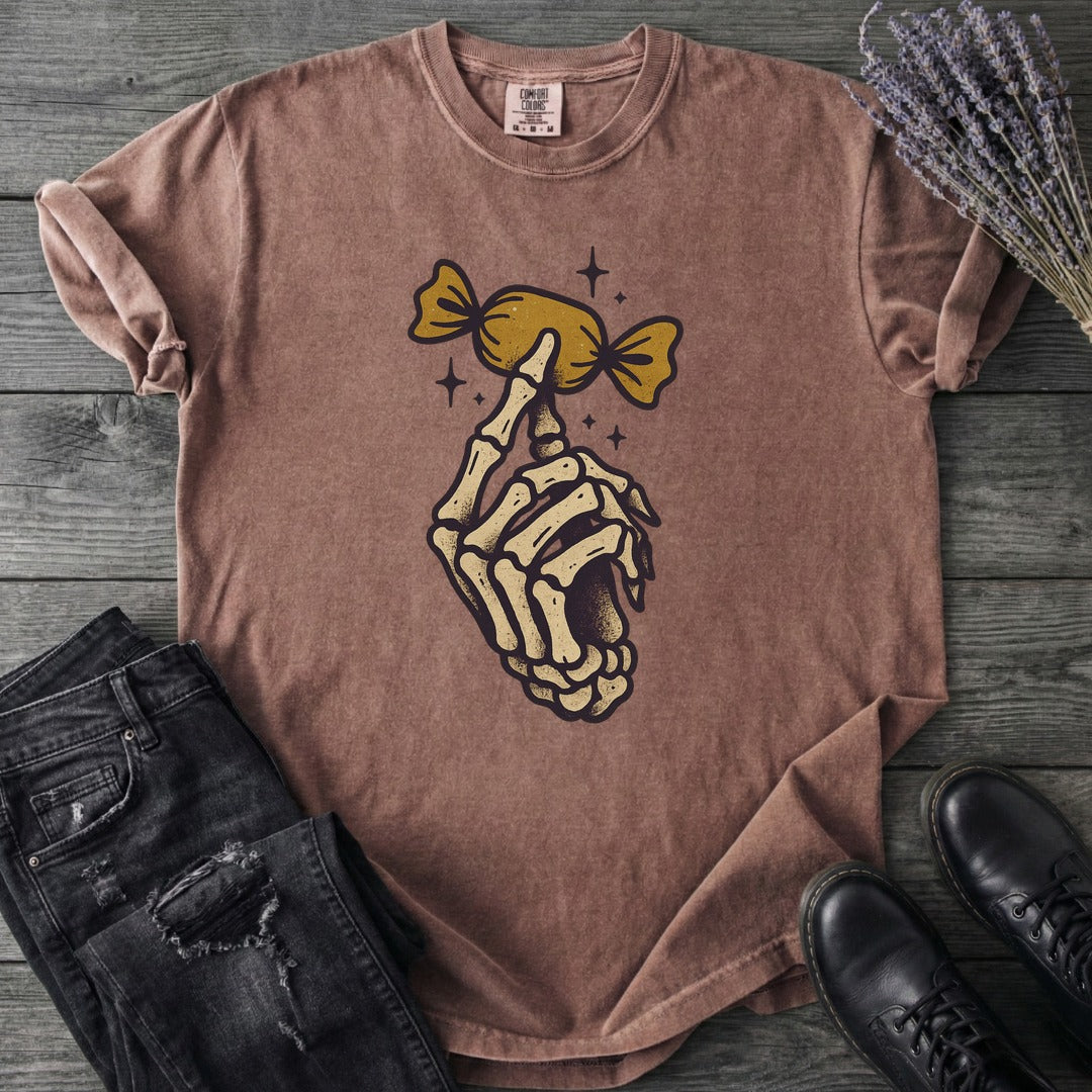 Skeleton Hand Holding Candy T-Shirt