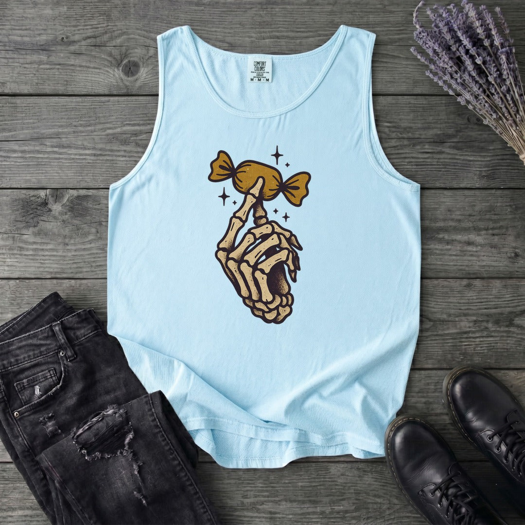 Skeleton Hand Holding Candy Tank Top