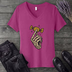 Skeleton Hand Holding Candy V-Neck T-Shirt