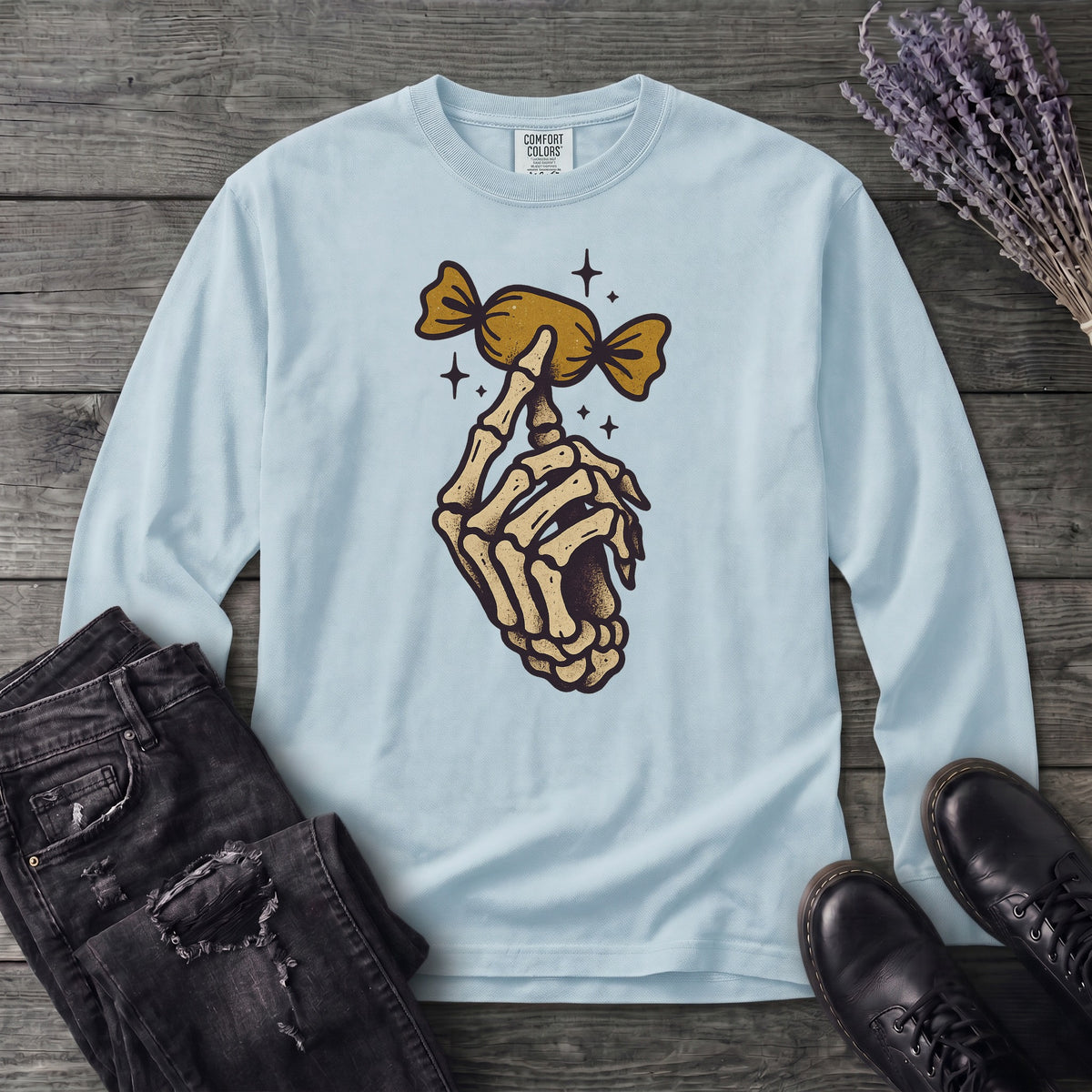 Skeleton Hand Holding Candy Long Sleeve T-Shirt