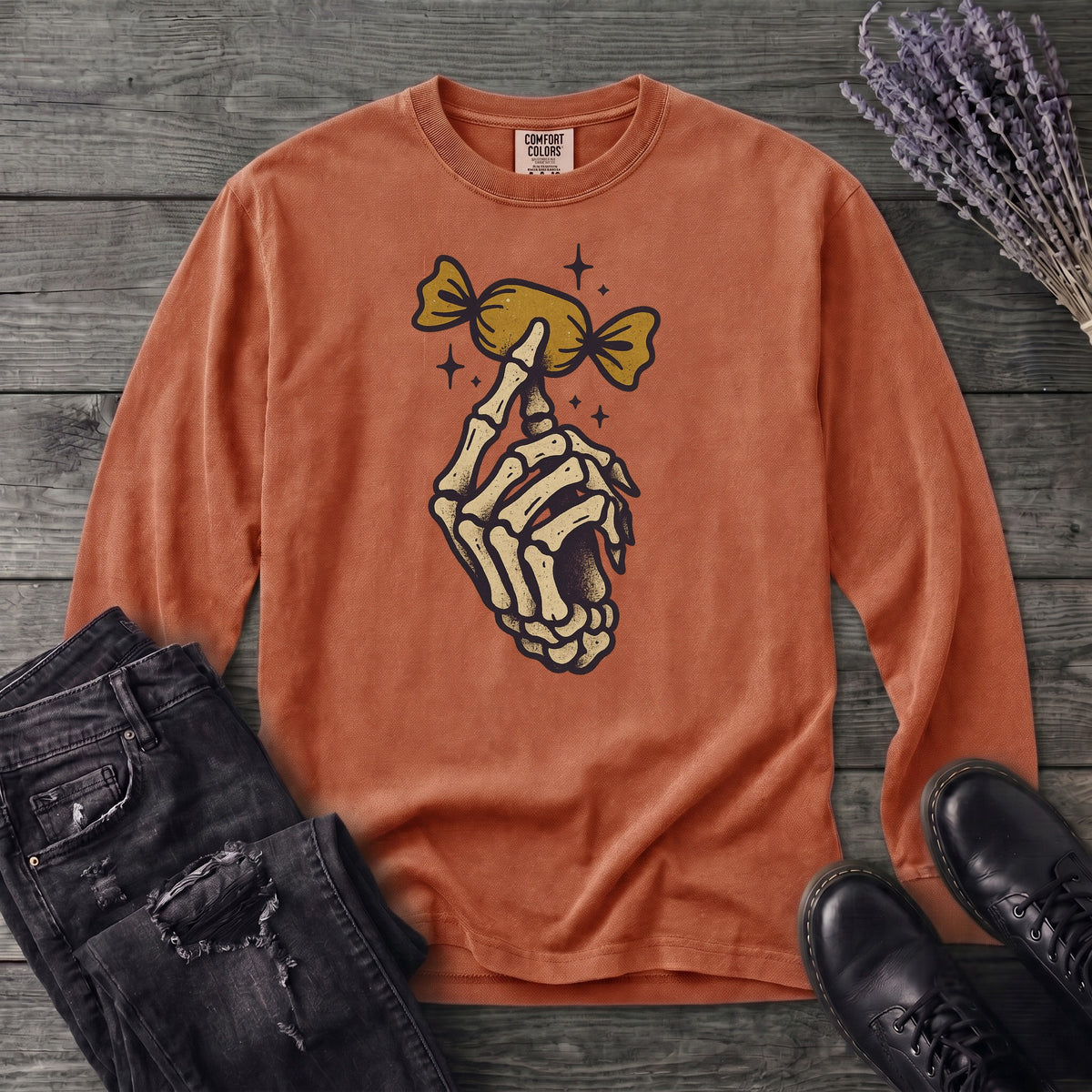 Skeleton Hand Holding Candy Long Sleeve T-Shirt