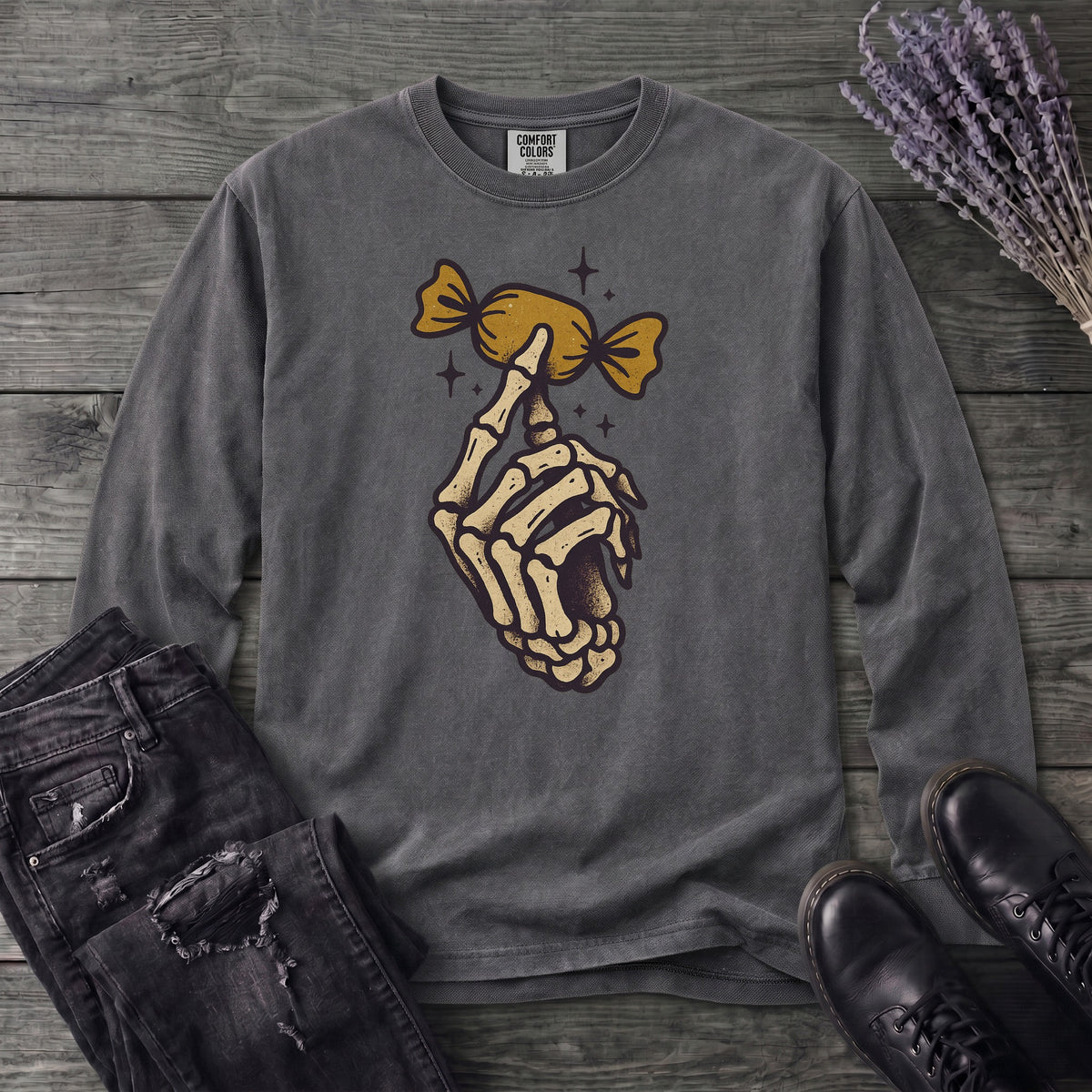 Skeleton Hand Holding Candy Long Sleeve T-Shirt