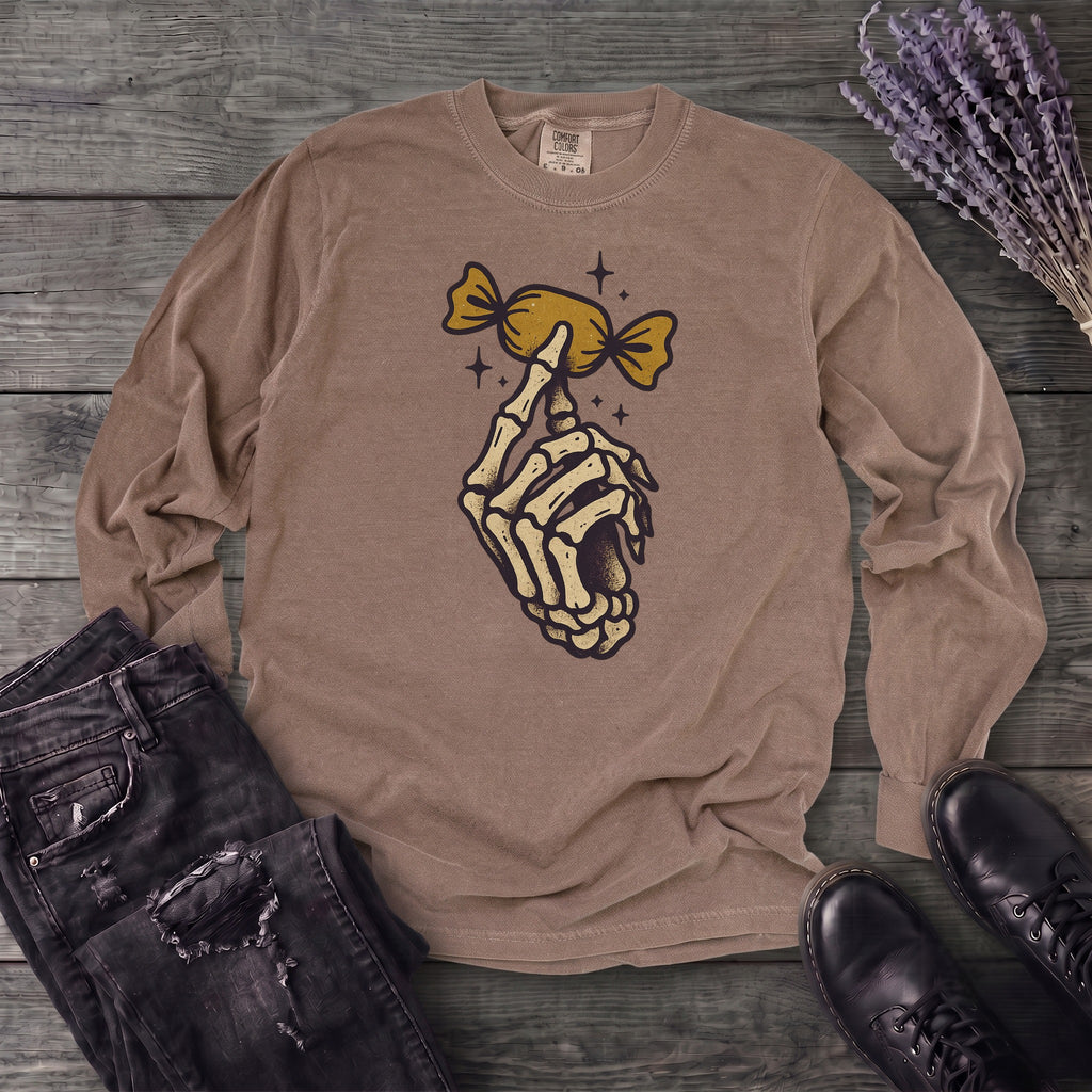 Skeleton Hand Holding Candy Long Sleeve T-Shirt