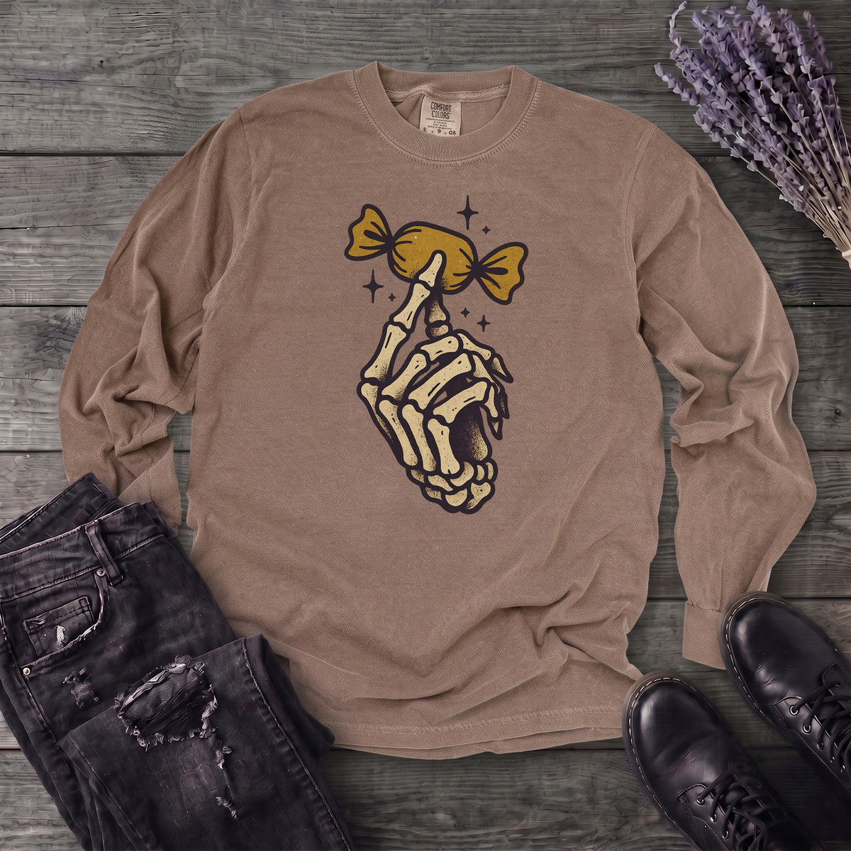 Skeleton Hand Holding Candy Long Sleeve T-Shirt