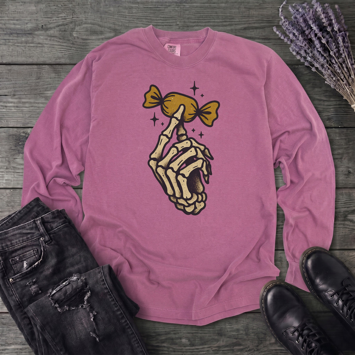 Skeleton Hand Holding Candy Long Sleeve T-Shirt