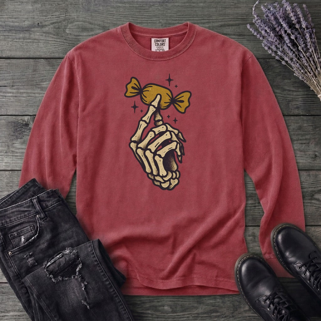 Skeleton Hand Holding Candy Long Sleeve T-Shirt