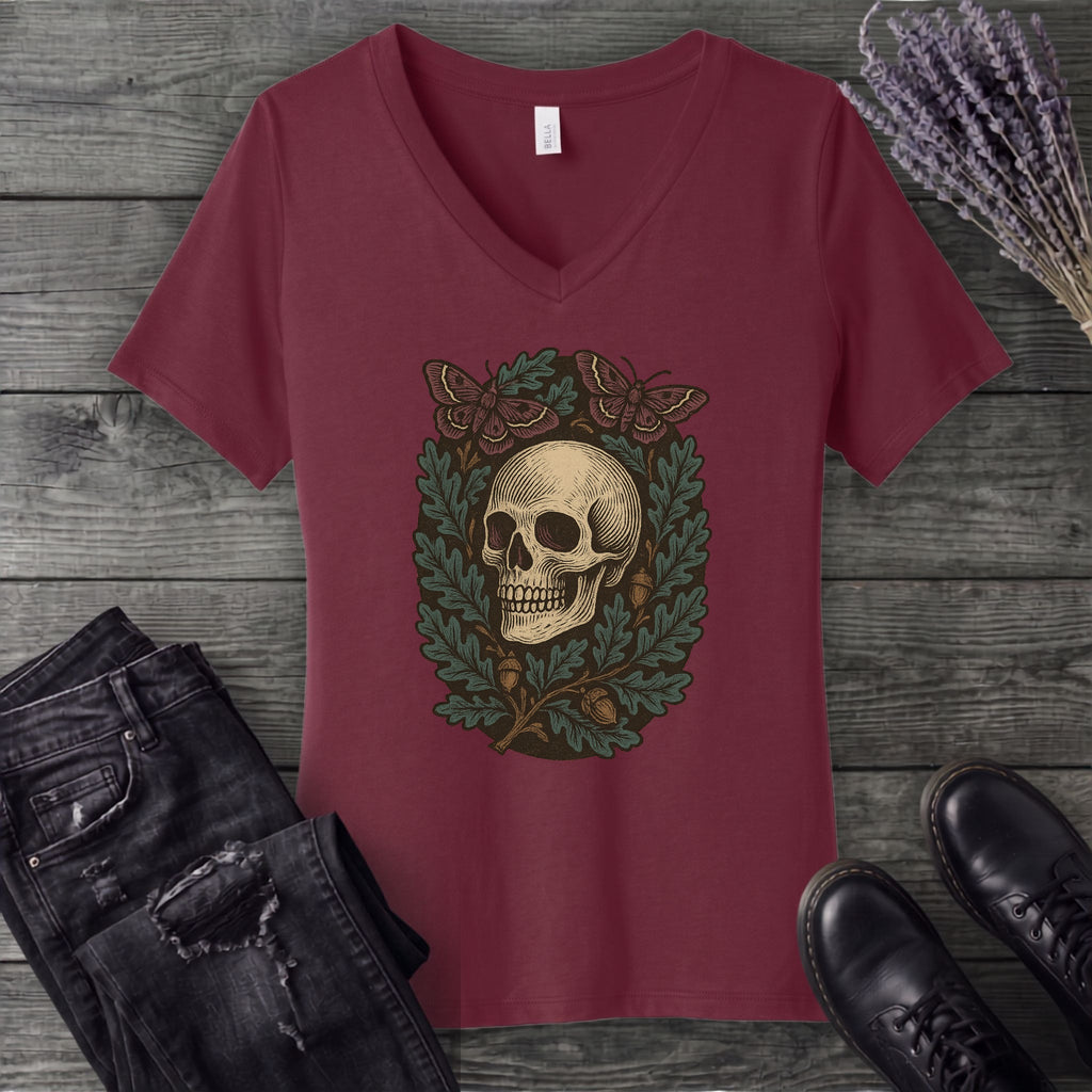 Skull And Moths V-Neck T-Shirt