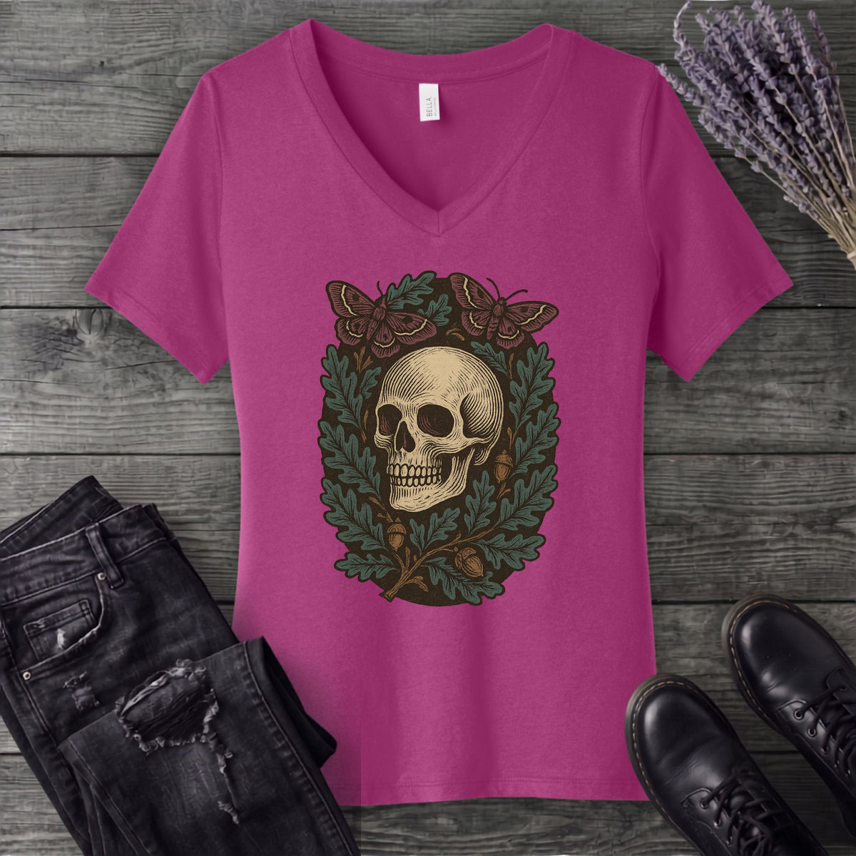 Skull And Moths V-Neck T-Shirt
