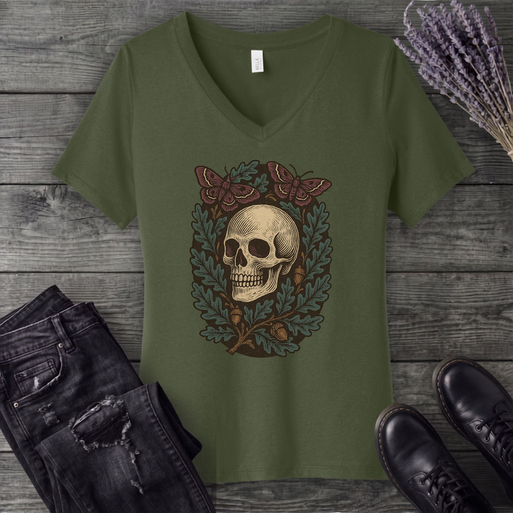 Skull And Moths V-Neck T-Shirt