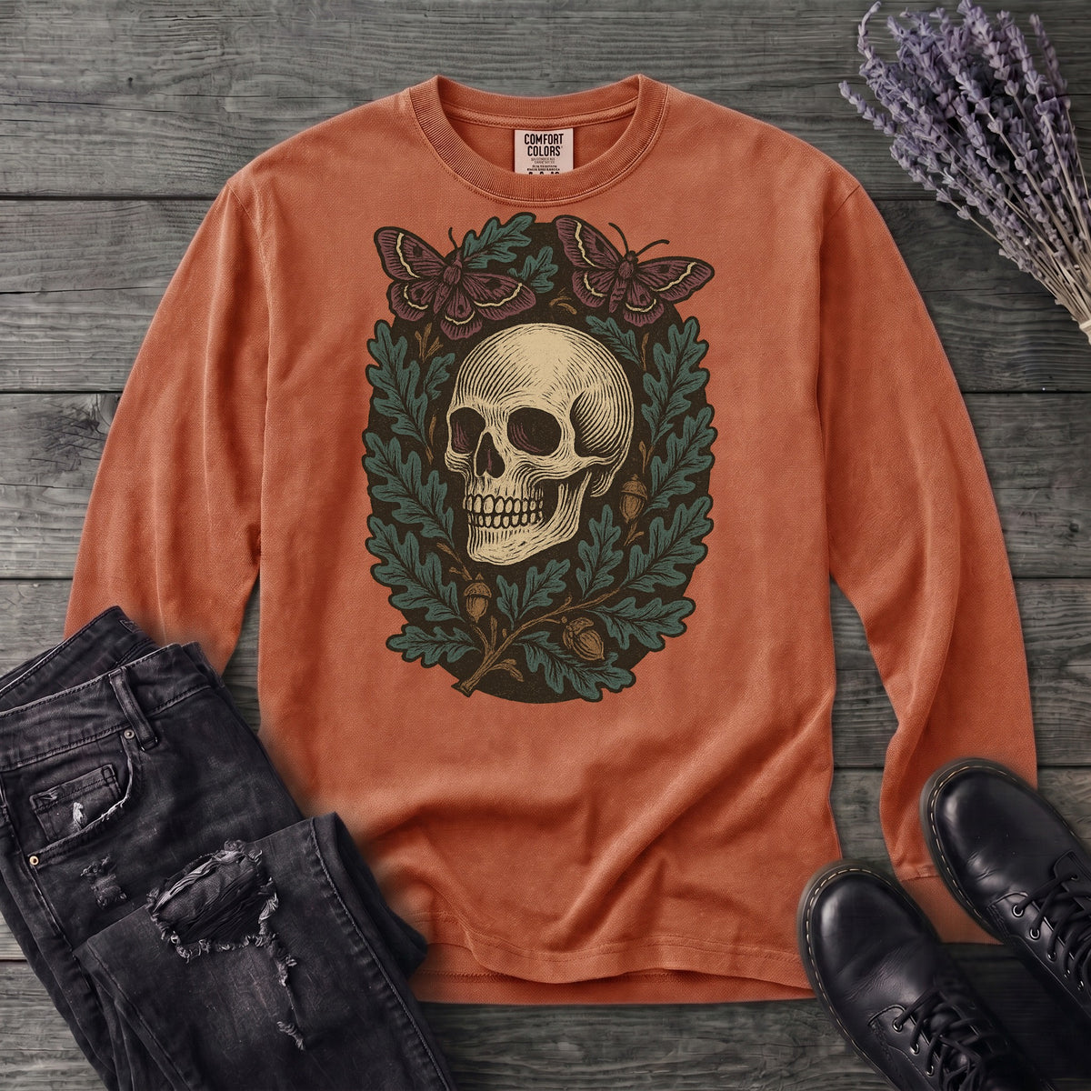 Skull And Moths Long Sleeve T-Shirt