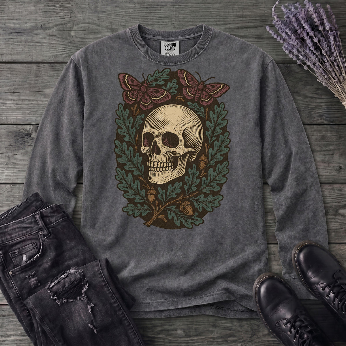 Skull And Moths Long Sleeve T-Shirt