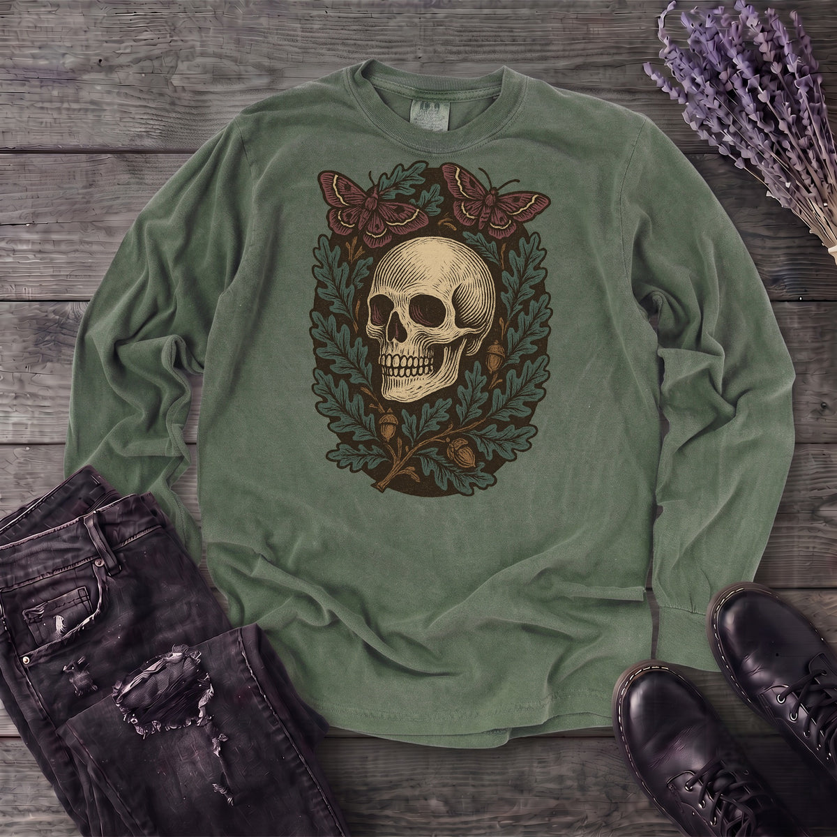 Skull And Moths Long Sleeve T-Shirt