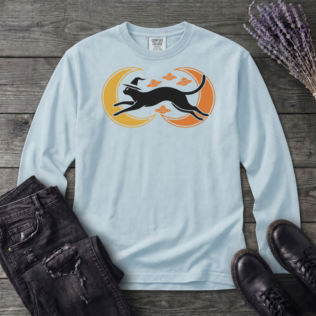 Witch Cat Celestial Ufo Long Sleeve T-Shirt