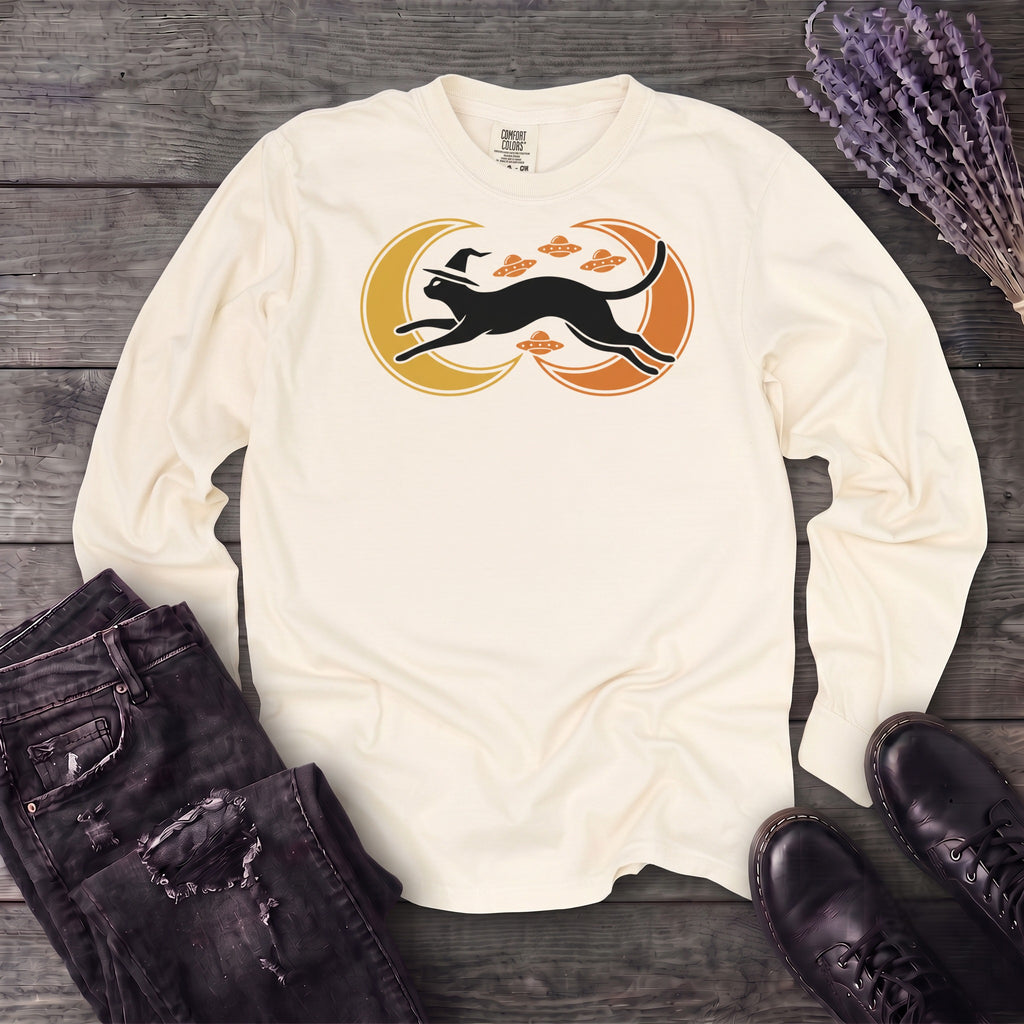 Witch Cat Celestial Ufo Long Sleeve T-Shirt