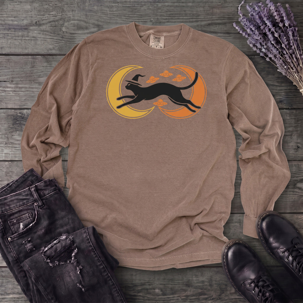 Witch Cat Celestial Ufo Long Sleeve T-Shirt